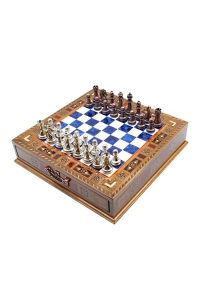 Yüksek Kalite Mavi El işi Satranç Takımı Ahşap Çekmeceli Satranç